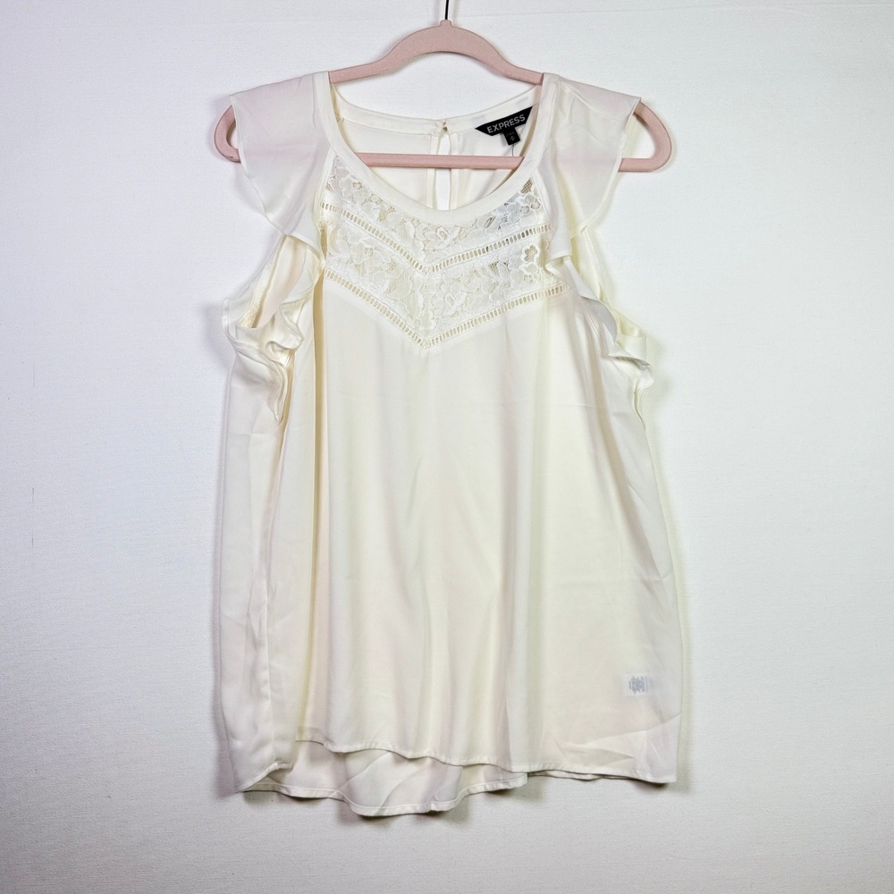 EXPRESS Ivory Lace Inset Ruffle Sleeve Blouse Medium‎